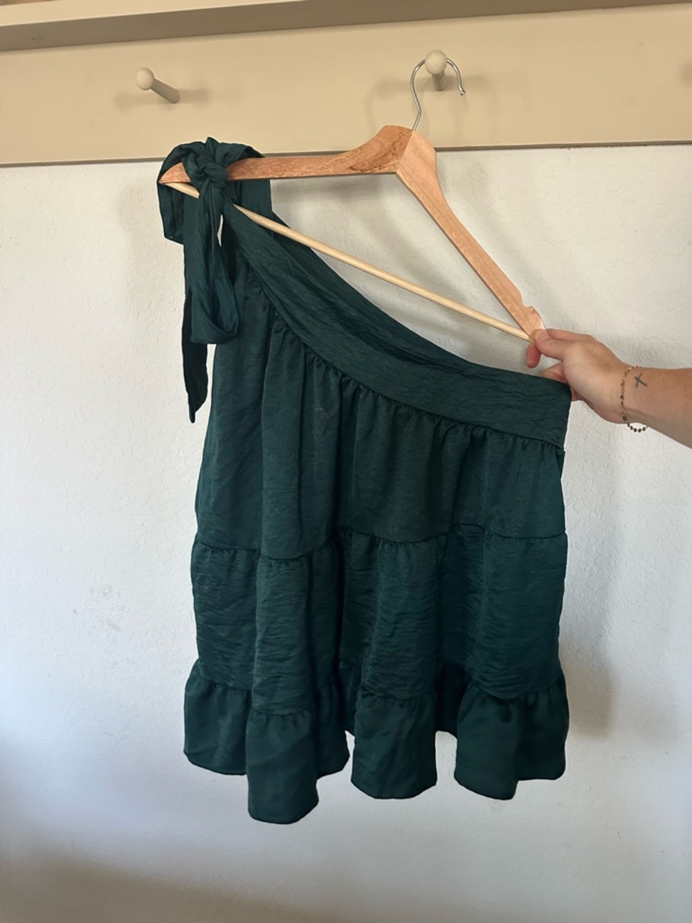Women’s One-Shoulder Tiered Skirt - Dark Green
